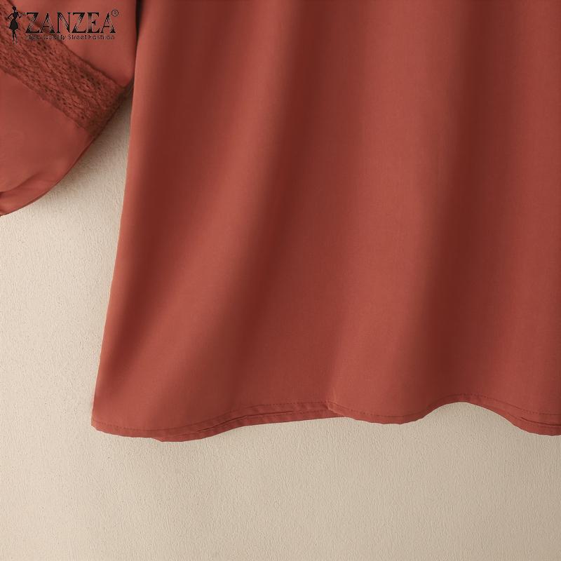 ZANZEA Women Casual Round Neck Loose Retro 3/4 Sleeve Blouse