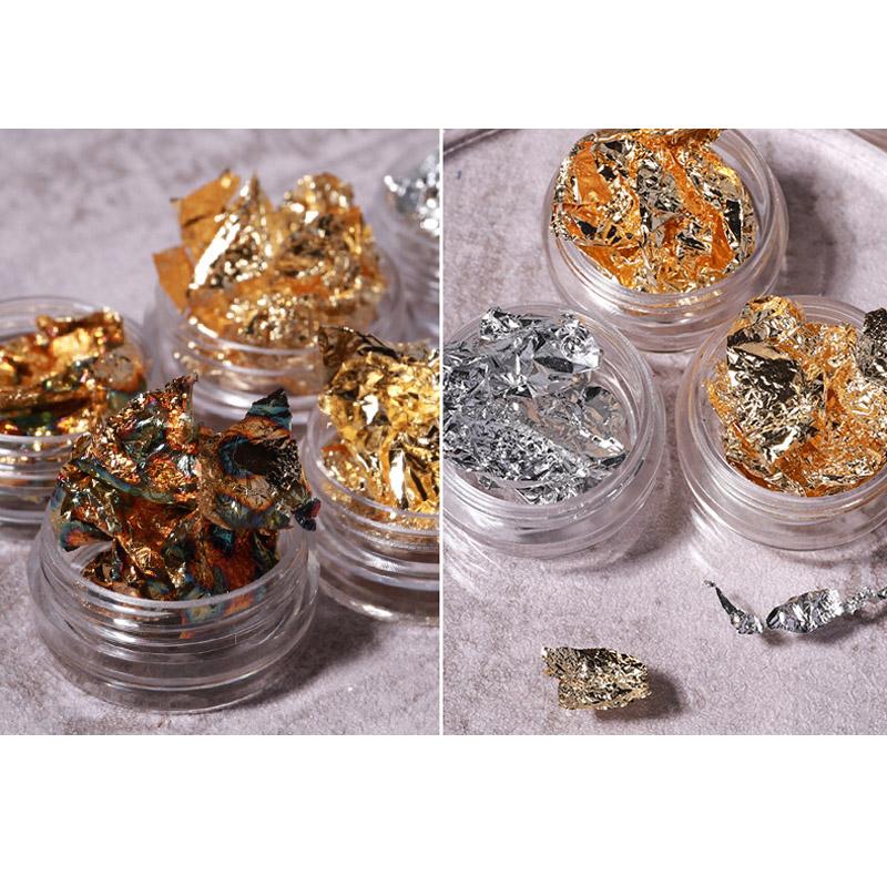 12 mřížkových nehtových dekorací, ultratenká zlato-stříbrná alobalová fólie, 3D třpytky, DIY nehtové umění, UV gelový lak na nehty, nástroj pro zdobení nehtů, fólie