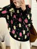 Plus Size Women's Round Neck Colorful Embroidered Knit Sweater - 2025 Winter Style Pullover