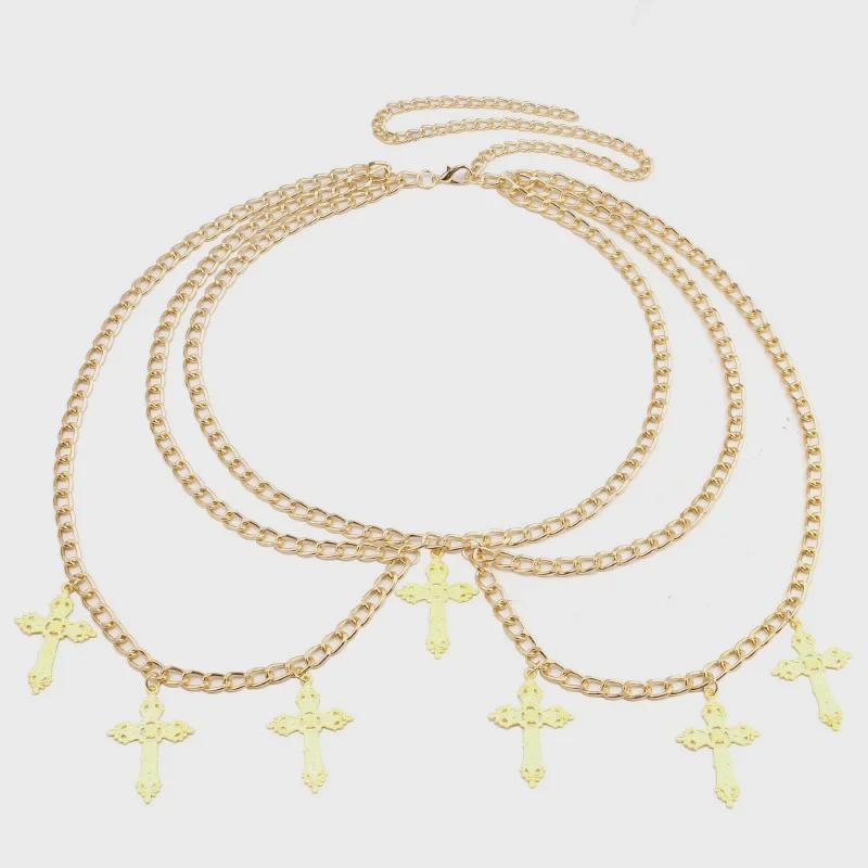 European and American Alloy Cross Pendant Multi-layer Body Chain with Wave Side Swing Waist Ornament