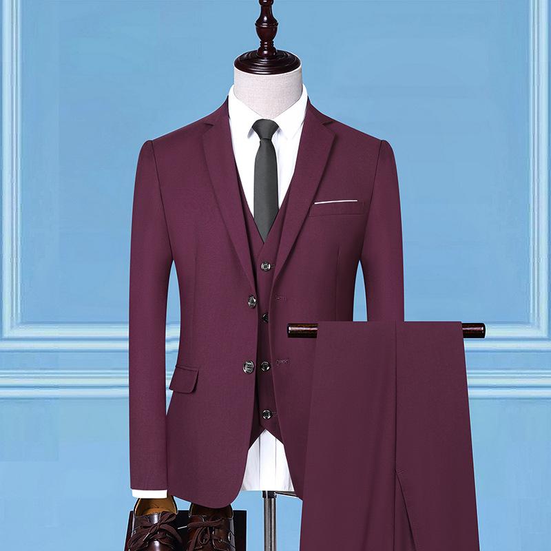 Men's Slim Fit Three-Piece Suit, Multi-Color British Wedding Tuxedo, Plus Size Groomsman Set