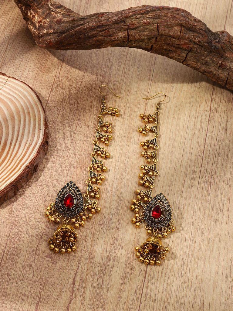 Fashionable Retro Indian Rhinestone Tassel Earring & Hair Chain Set