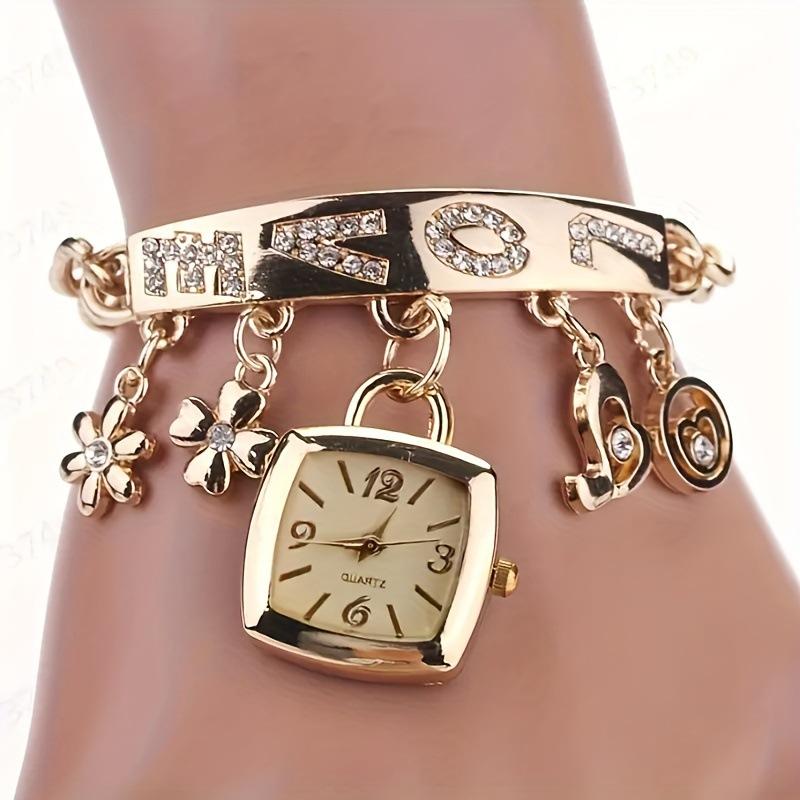 

Women Bracelet Strap Quartz Wristwatch Square Arabic Numeral Dial Watch золотой