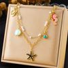 DIEYURO 316L Stainless Steell Pearl Starfish Imitation Shell Necklace For Women New Fashion Ocean Neck Chain Jewelry Gift