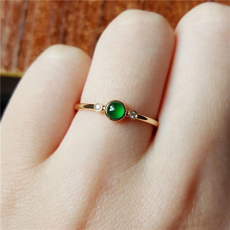 Natural Green Chalcedony Circular Mini Rings For Women Minimalist Design Classic Charm Party  New In Jewelry Adjustable