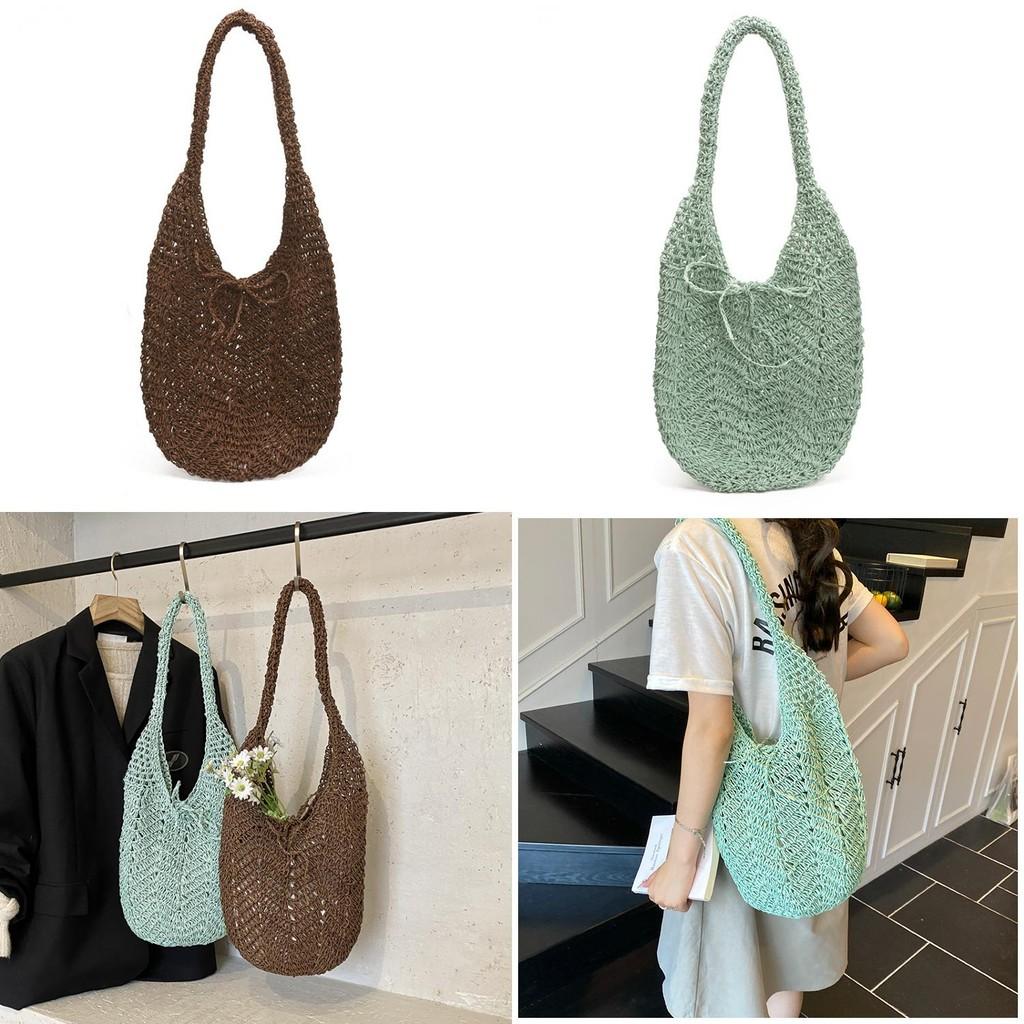 Hollow Woven Tote Bag For Women Summer Beach Casual Shoulder Purse With Flap Closure For Daily Use