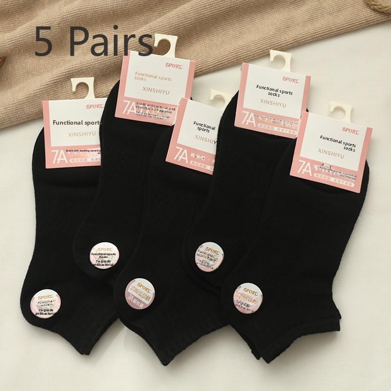 5 Pairs of Women's Spring and Summer Cotton 7A Grade Antibacterial and Deodorizing Sports Socks