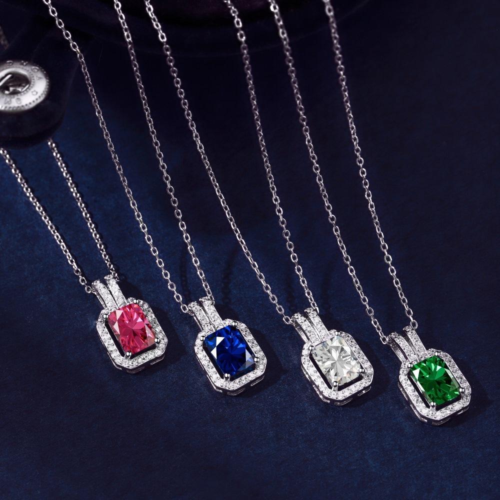Quality 925 Silver Women's Jewelry Necklace and Earrings Fashion Bridal Colorful Zircon Square Diamond Necklace Jewelry Sets