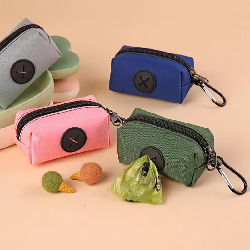 Portasacchetti per cacca di cane in tela, Dispenser per sacchetti per rifiuti animali domestici da esterno con clip a moschettone, Pochette per la raccolta dei rifiuti animali