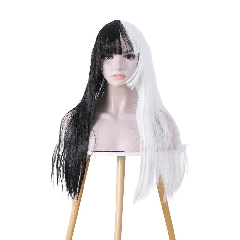 Long Straight Cosplay Synthetic Wig Women Costume Party Black pink Ombre Heat Resistant Synthetic Hair WigsPrincess cuts bangs