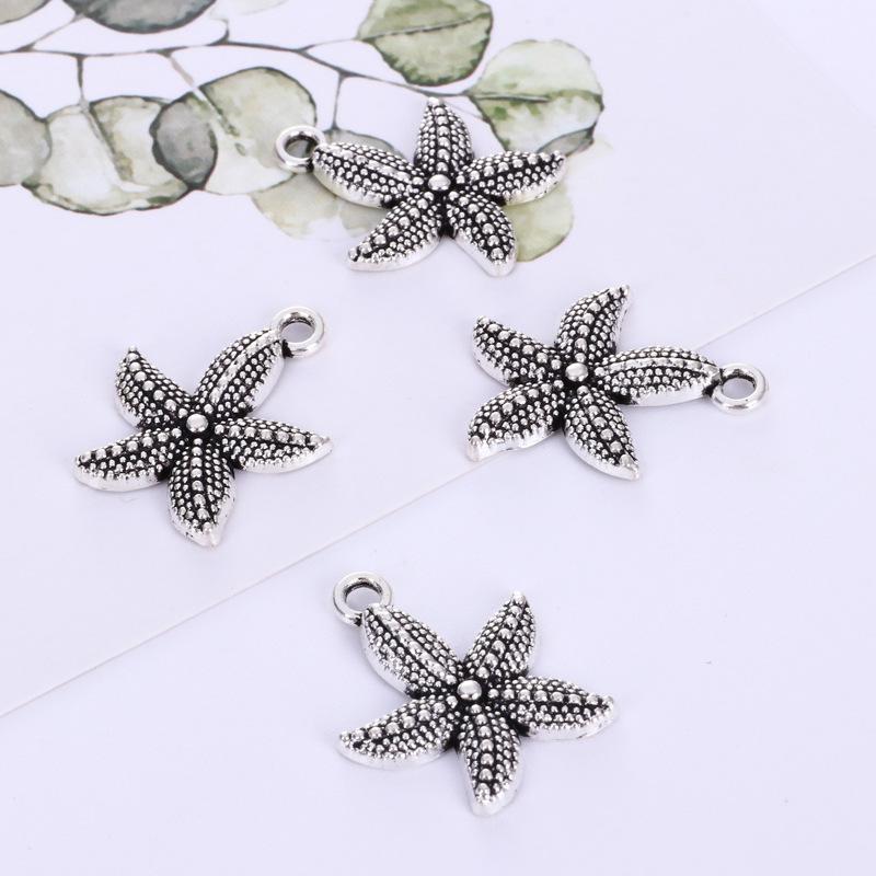 Zinc Alloy Starfish Pendant Silver Charms for DIY Jewelry & Crafts
