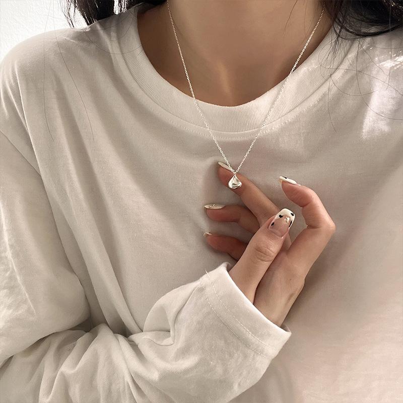 925 Sterling Silver Rhodium Plated Waterdrop Pendant Necklace for Daily Wear Korean Fashion Liquid Metal Ganku серебряный