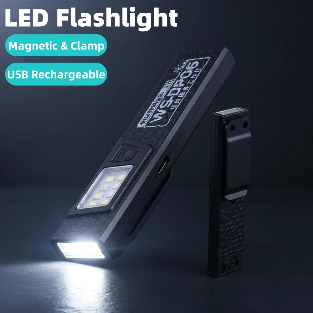 Magnetic & Clamp LED Flashlight, 650-Lumen Rechargeable Work Light Ultra Bright Portable Pocket Lantern for Outdoor Emergency