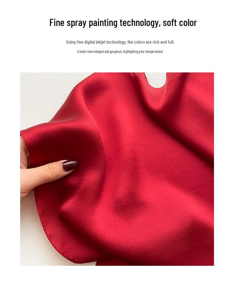 Silk Square Scarf: Solid Color Rolled Edge Headscarf for Women (53cm)