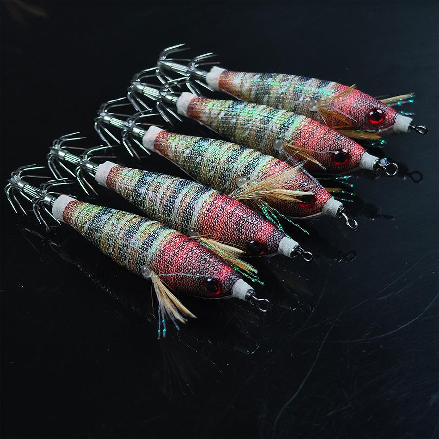5PCS Multi-color Glow Squid Jig 5.8G/8CM Horizontal Egi Wood Shrimp Bait Artificial Lure for Squid Octopus Fishing Jukkumi