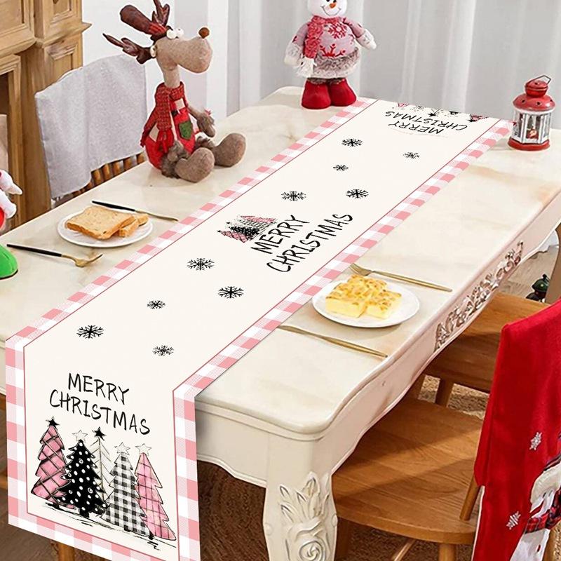 Christmas Ball Buffalo Plaid Table Runner Merry Christmas Decorations For Home Decor Xmas Table Flag Cover Gifts Happy New Year