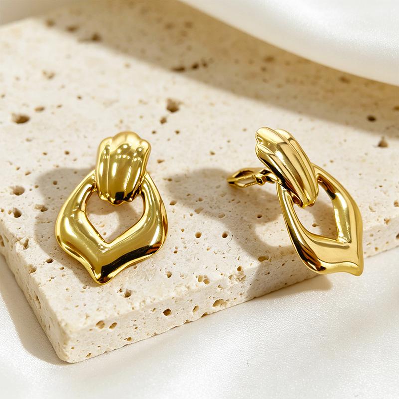 Glossy Non Tarnish Gold Plated Stainless Steel Ear Clips Geometric Waterproof Non Hole Clip Earrings for Women Jewelry Gift
