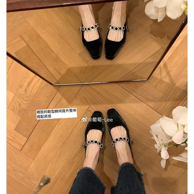 Sheepskin version of grape mother French inner heightening bag head half slippers women's outer wear square head one-word diamond sandals women