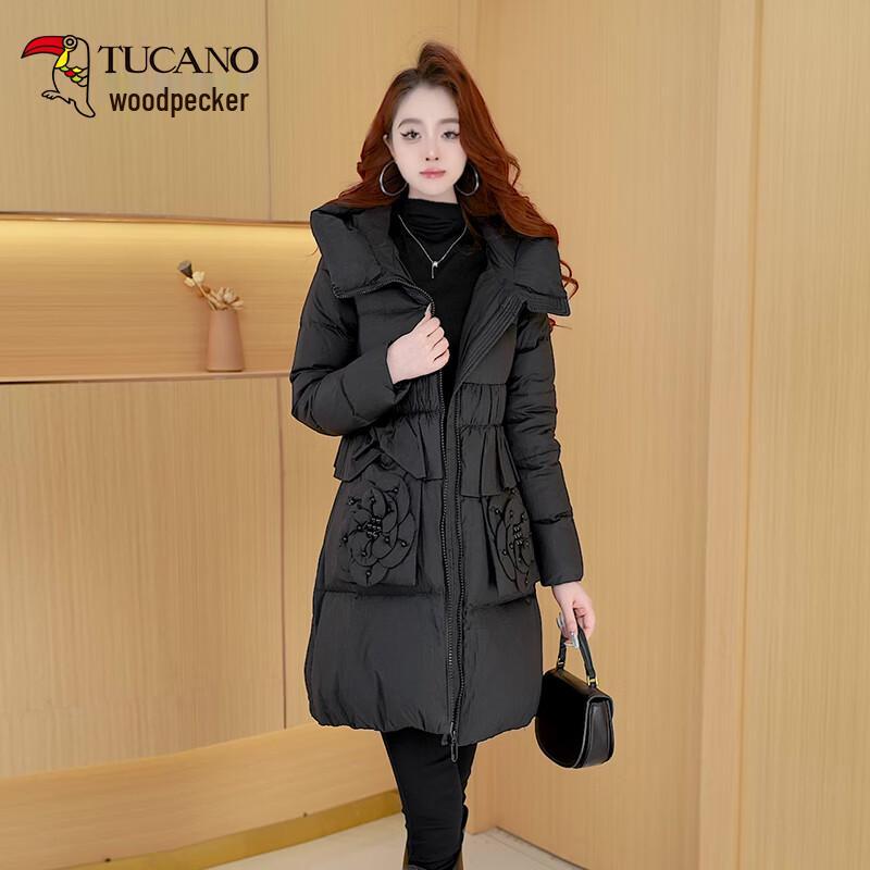 

Woodpecker Women s Loose Fit Big Lapel Mid-Length Down Jacket M