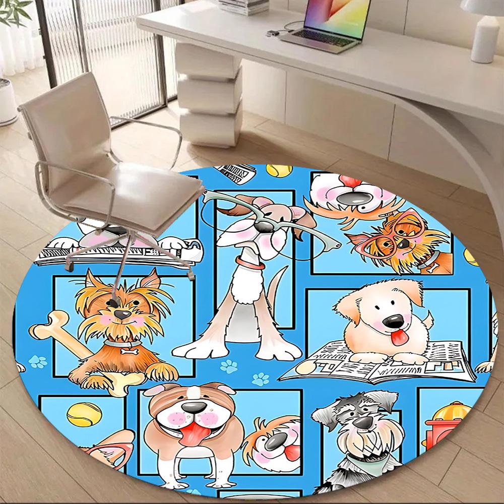 1PC Dogs Pets Office Round Area Rug, Mat Suitable For Office, Under Office Chairs Bedroom Living Room Home Decor, Room Deco