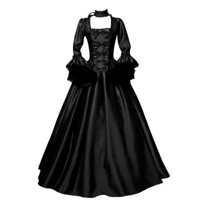 Women's Spring and Autumn Vintage Fashion Lace Panel Large Flare Sleeve Medieval Court Square Neck Long Dress Cosplay Dress