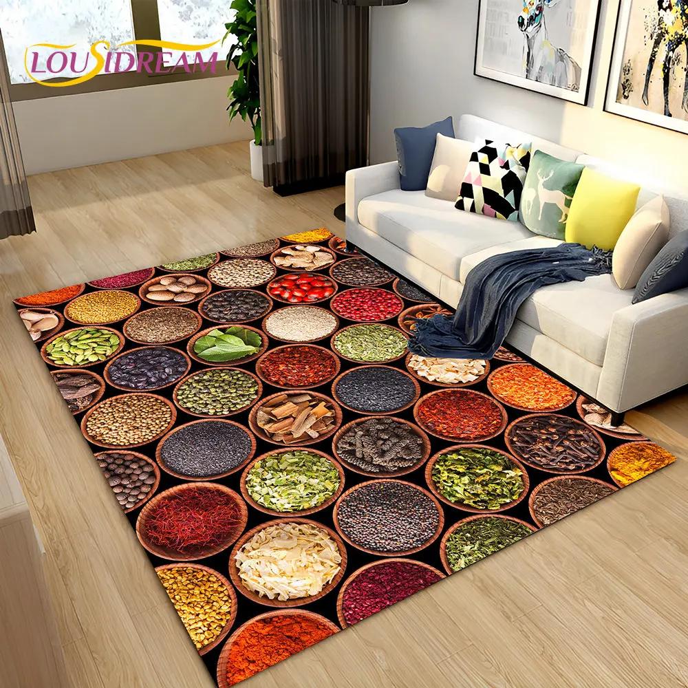 Vegetable Grains Spice Fruit Seasoning Area Rug,Carpet Rug for Living Room Bedroom Sofa Doormat Kitchen Decor,Non-slip Floor Mat