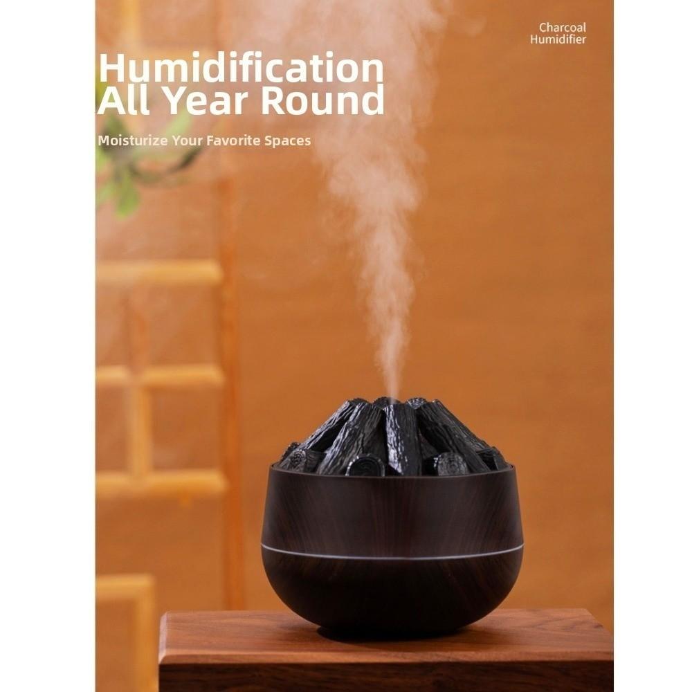 Creative Flame Wood Grain Humidifier 300ml Capacity Indoor Aromatherapy Machine Desktop