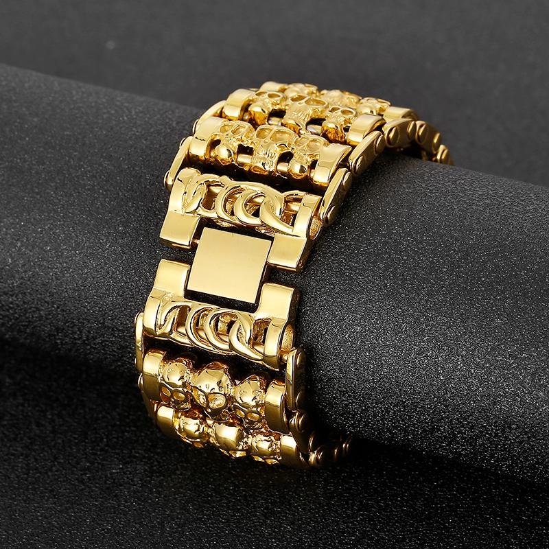 Big Stainless Steel Skull Charm Bracelets Men Metal Biker Viking Large Argent Bangle Jewelry