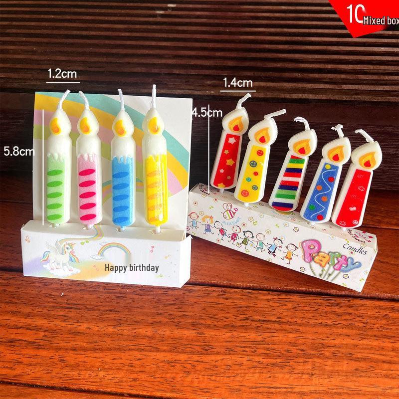 Retro Colorful Print Birthday Candle with Colored Flame for Cake Decoration