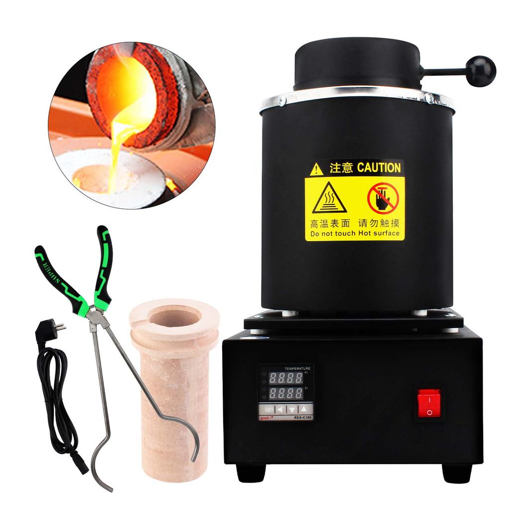 1400W 1-3KG Gold Melting Furnace, Electric Jewelry Melting Machine with Crucible & Ingot Mold, for Gold & Silver