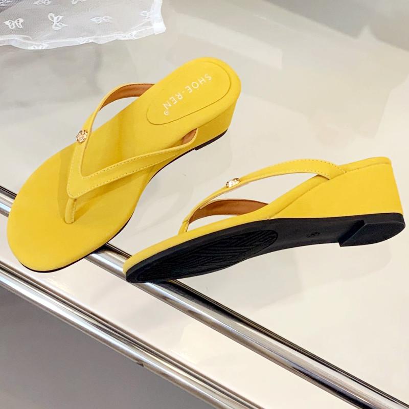Fashion Round Toe Faux Suede Flip-flops Summer Fashion Wedges Open Toe Slide Women Sandals Outside Comfortable Simple Heels for Ladies