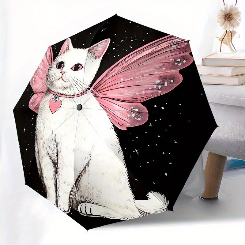 1pc Fairy Cat with Pink Wings Umbrella with Plastic Handle,Suitable for All Seasons Home Travel Outdoor UmbrellaM1188