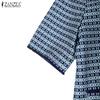 ZANZEA Women V Neck Puff Sleeve Smooth Print Casual Loose Tunic Dress