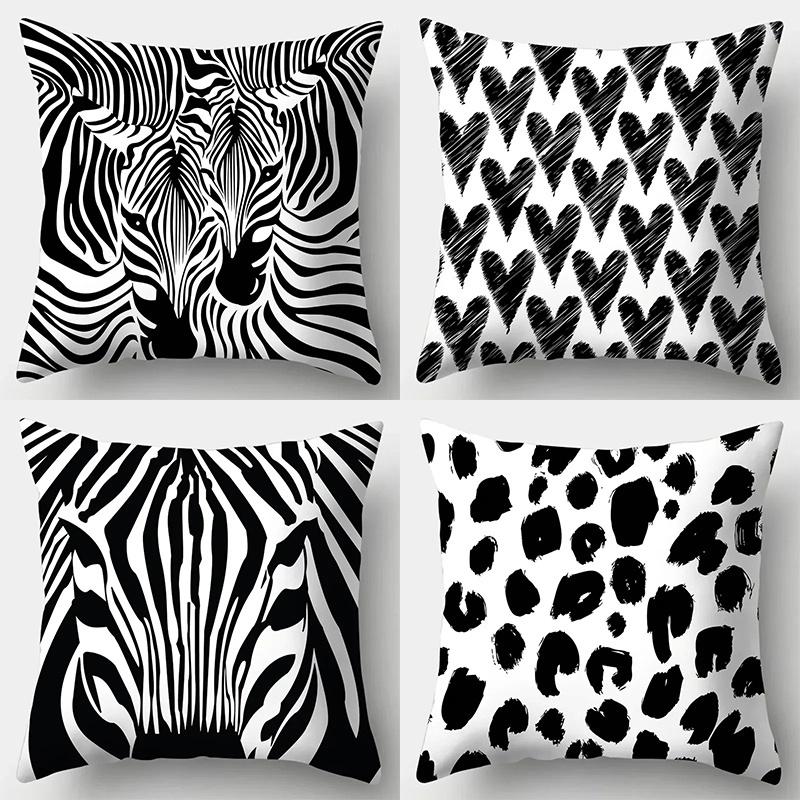 Home Decor Black White Animal Pattern Throw Pillow Covers Pattern Cushion Cover Suitable for Sofa Bedroom Car Pillow Cover