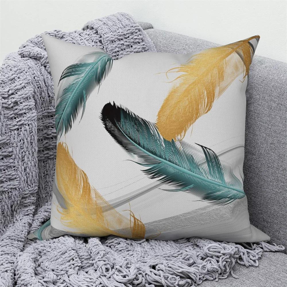 Can Be for Living Room Nordic Pillowcase Decorative Luxury Golden Feather Geometric Sofa Cushion Cover