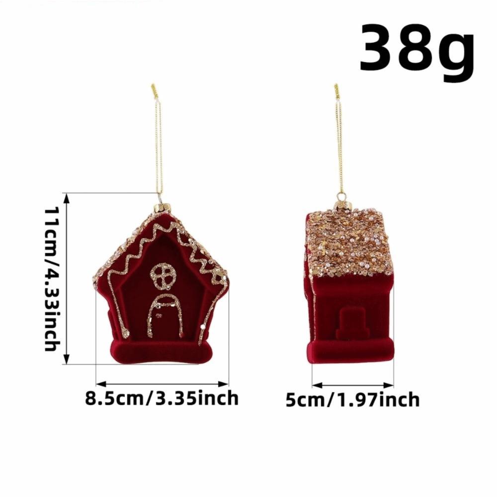 Red Flocked Velvet Christmas Tree Ornament Glitter Trim Xmas Pendant Tree Hanger Festival Layout