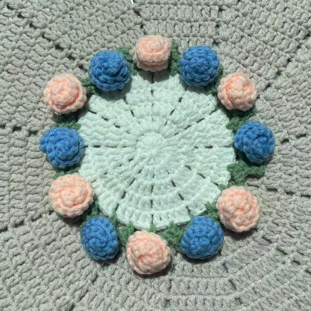 Finished product new cute wind ins small flower coaster placemat thermal insulation mat handmade wool crochet