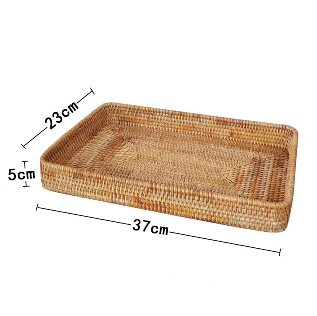 Rattan Storage Box Hand-Woven Rattan Storage Tray Wicker Basket Fruit Tea Organizer Kitchen Supplies Household Tools