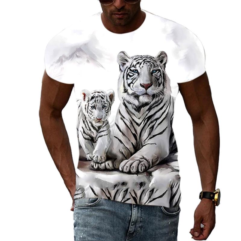 Summer Men Animal Tiger Graphic T Shirts Personality Fashion Cool Style Pattern Print T-shirt Trend Hip Hop Short Sleeve T-shirt