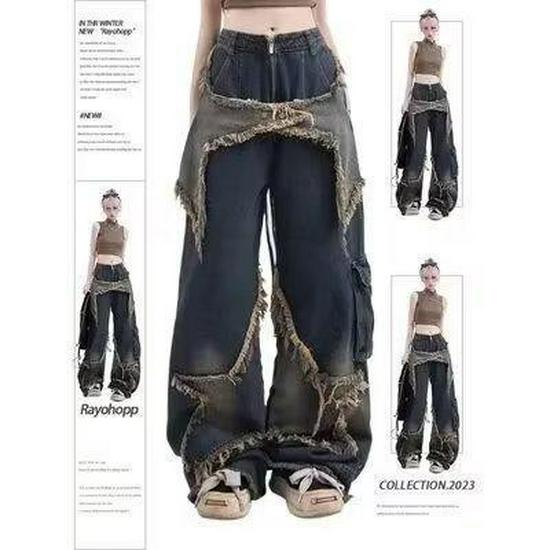 Jeans Dritti a Gamba Larga Americani Retro 2024 – Stile Estivo High Street, Vestibilità Ampia, Design di Nicchia