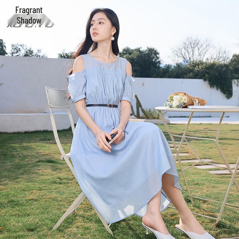 Xiangying Women s Ruffled Off-Shoulder Chiffon Dress M