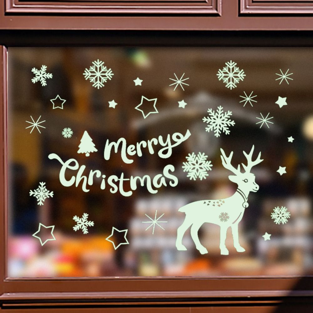 Glow In The Dark Christmas Window Wall Stickers Snowflake Window Glass Stickers  Xmas