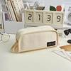 Simplicity Multifunctional Pencil Case Solid Color Canvas Pencil Bag High Capacity Stationery Storage Bag School Supplies