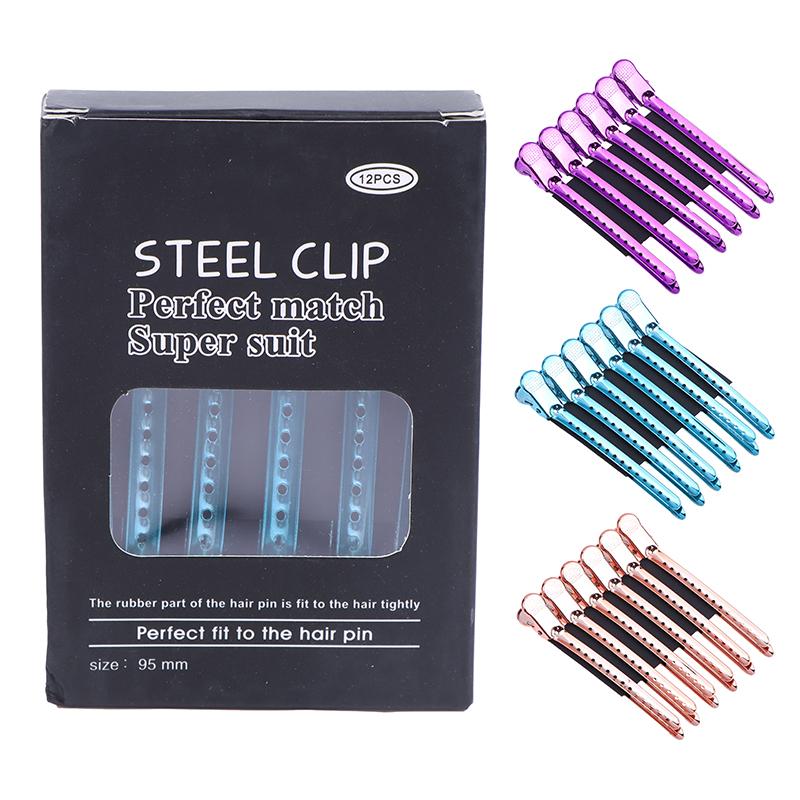 סט 12 קליפסים לשיער חבילה קליפס ברווז קליפס שיער מתכתי קליפס למספרה קליפס קבוע לכלי עיצוב לסלון ולבית