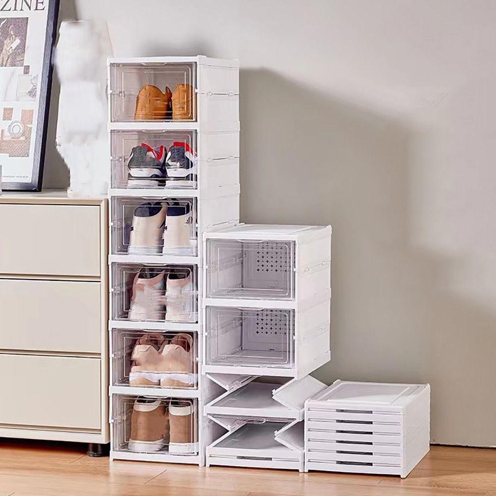 1/3/6 Schichten Faltbares Schuhregal Weiß Transparent Schuhaufbewahrungsregal Schuhbox Heimorganisatoren