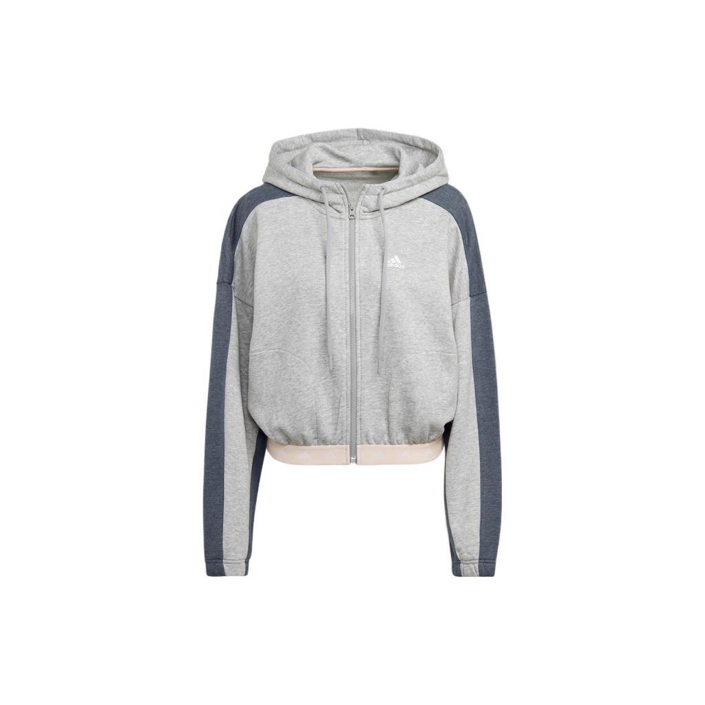 Adidas Cropped Coats Women's Medium Heather Gray Hooded Moderate HZ9668