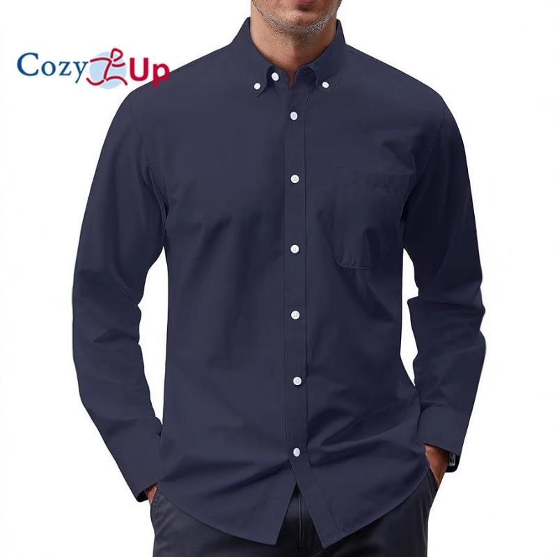 

Мужская рубашка Оксфорд Cozy Up, однотонная, повседневная, с воротником на пуговицах, с длинным рукавом, с карманом 5XL тёмно-синий