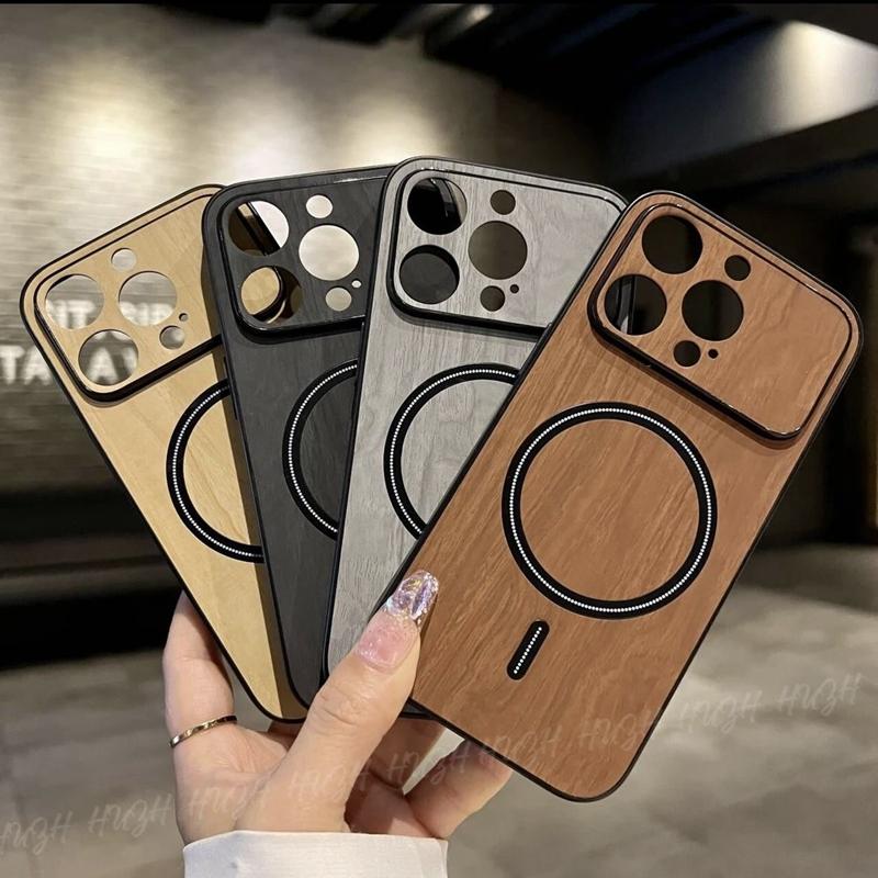 Luxe houtnerf draadloos opladen Magsafe telefoonhoesje voor iPhone 11 12 13 14 Pro Max Plus magnetische bumperhoesjes