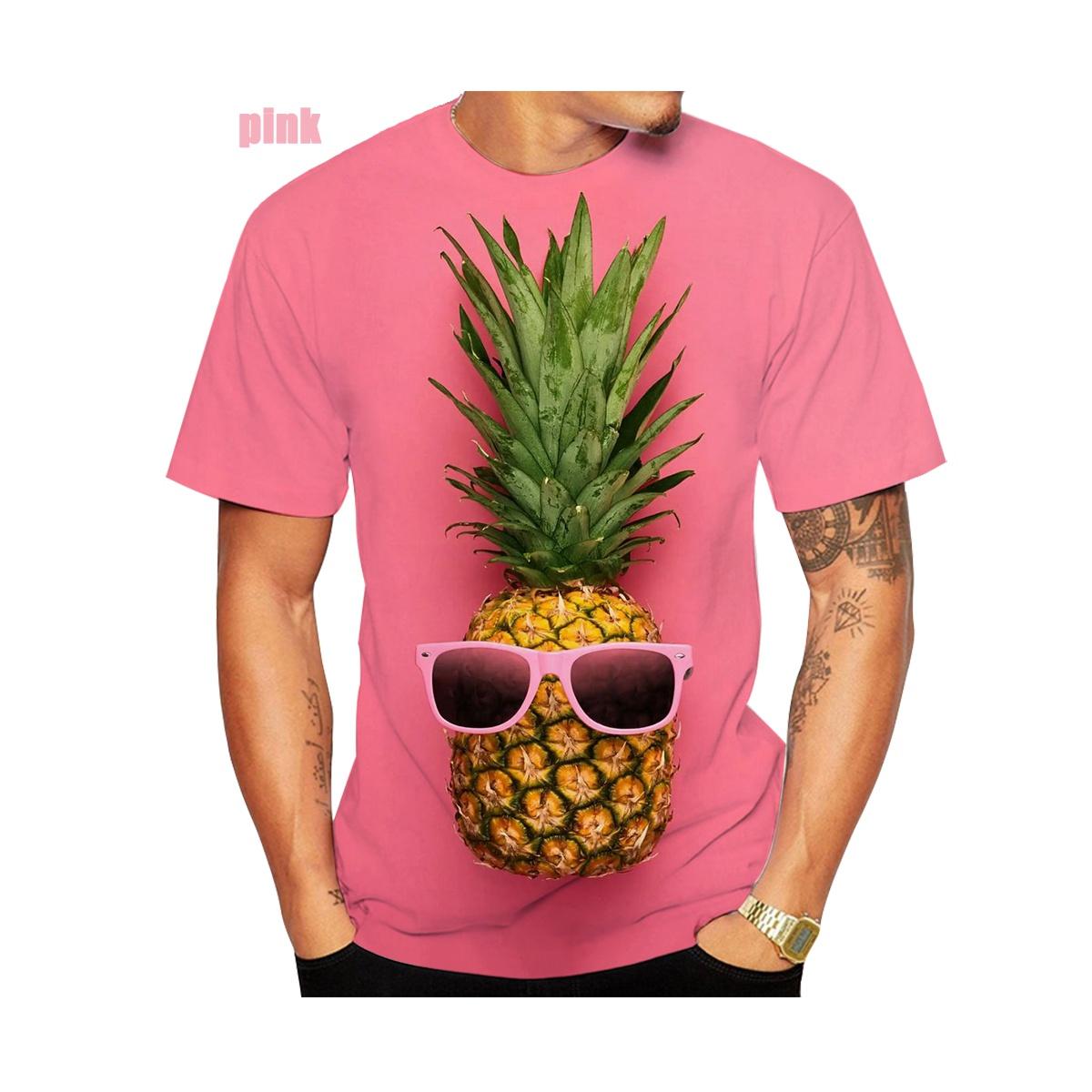 YourSir Zomer Fruitpatroon 3D Geprint Leuk Creatief Modieus Ananas Korte Mouwen Buiten Sport Sneldrogend Ademend Heren T-shirts XXXL