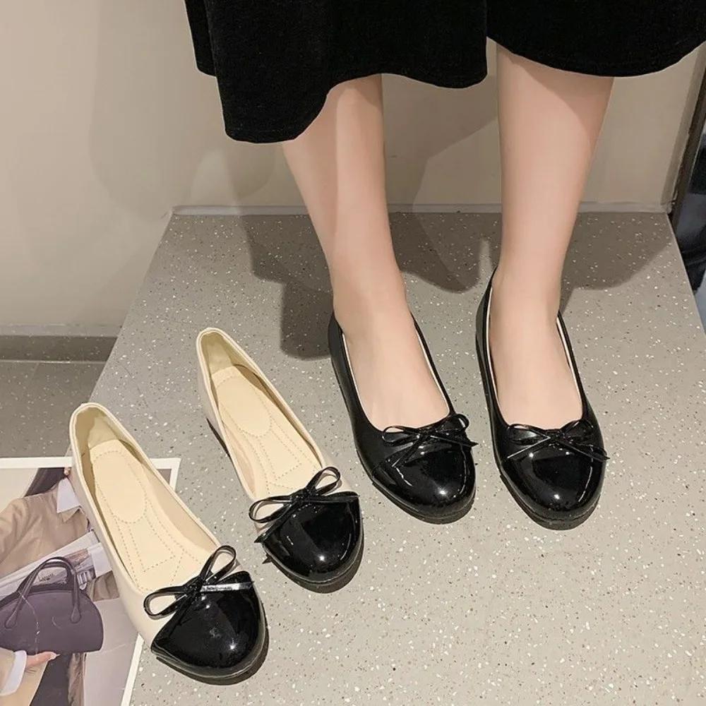 Mother's Shoes Ballerina Women's Flat Shoes Comfort Non-slip Ladies Loafers Leather Flats Elegant Bowknot Women's Single Shoes